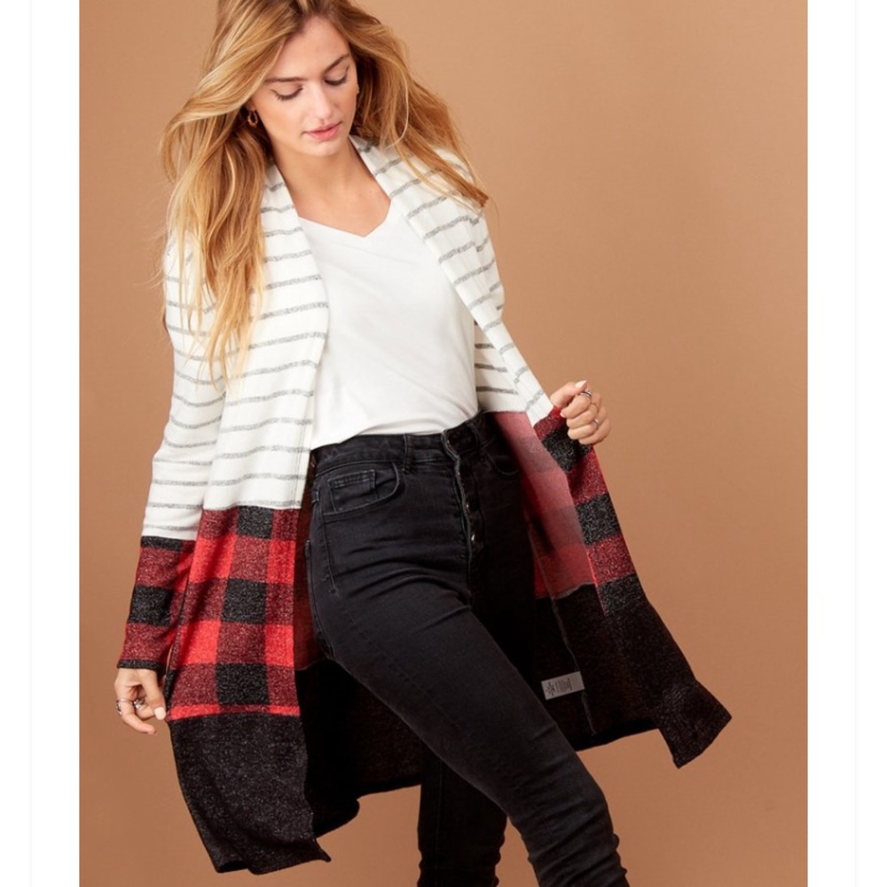 Buffalo plaid block cardigan